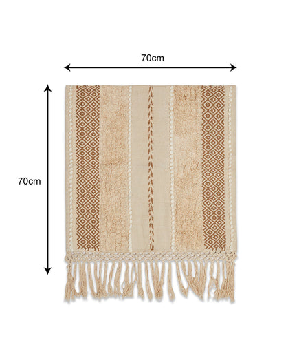 Hand crafted Beige 1 seater sofa cover with tassles